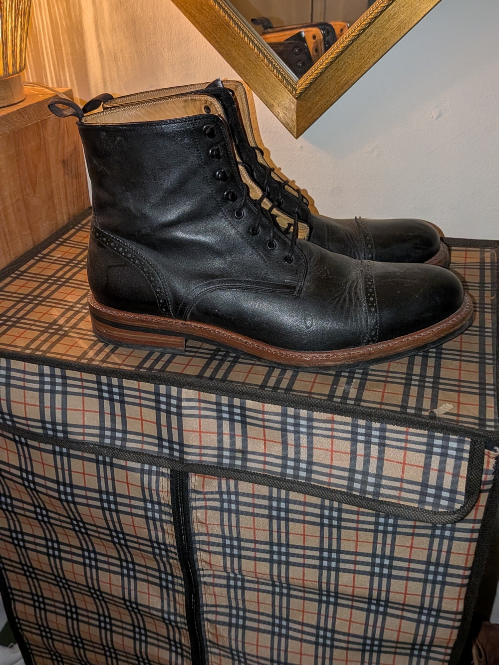 Beckett Simonon Medina Boots Size 12 Men's Black Leather Cap-Toe Lace-Up Boots - Picture 3 of 9